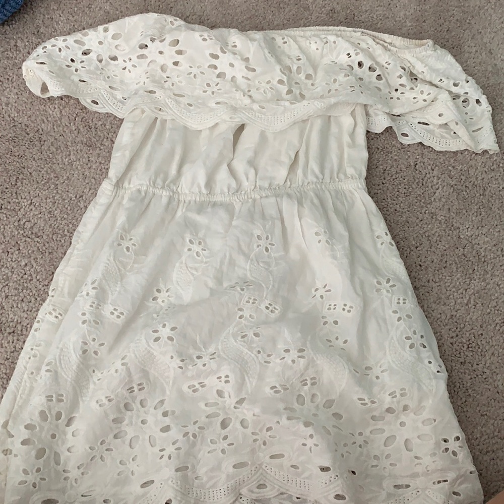 Off the shoulder off white dress from Tobi